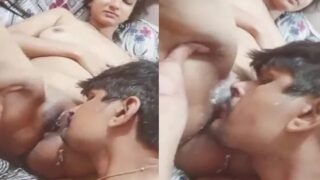 Indian Husband wife eating cake on shaved pussy sucking